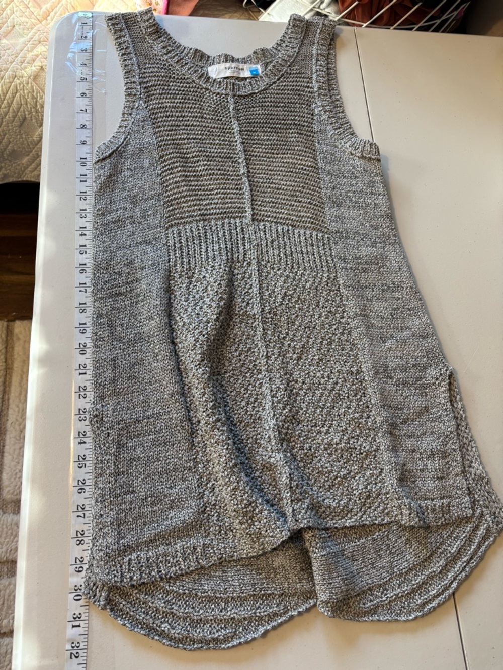Sparrow Gray Textured Knit Tunic Size Medium Drapey Artsy Old Money Lagenlook - Picture 8 of 10